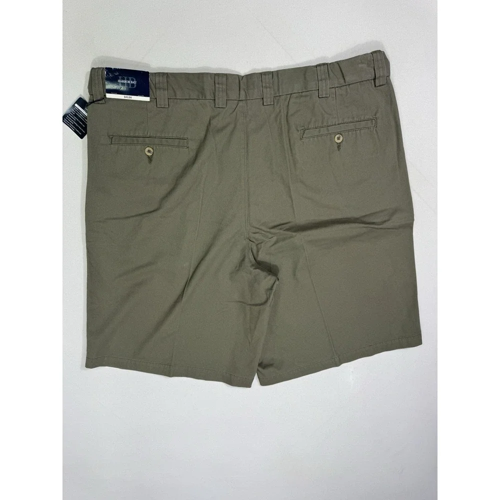 Harbor Bay Men Shorts 44 Olive Green Pleated Chino Golf Dad Casual Cotton Canvas